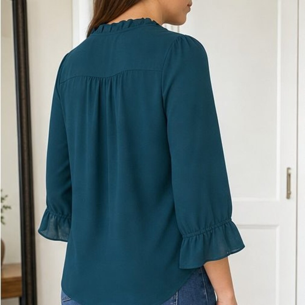 Teal Button Blouse - Picture 3 of 6